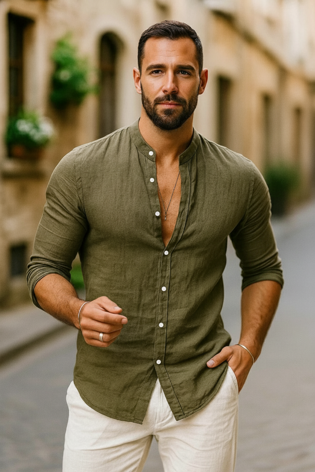 Men’s 3/4 sleeve casual shirt with relaxed fit and lightweight design