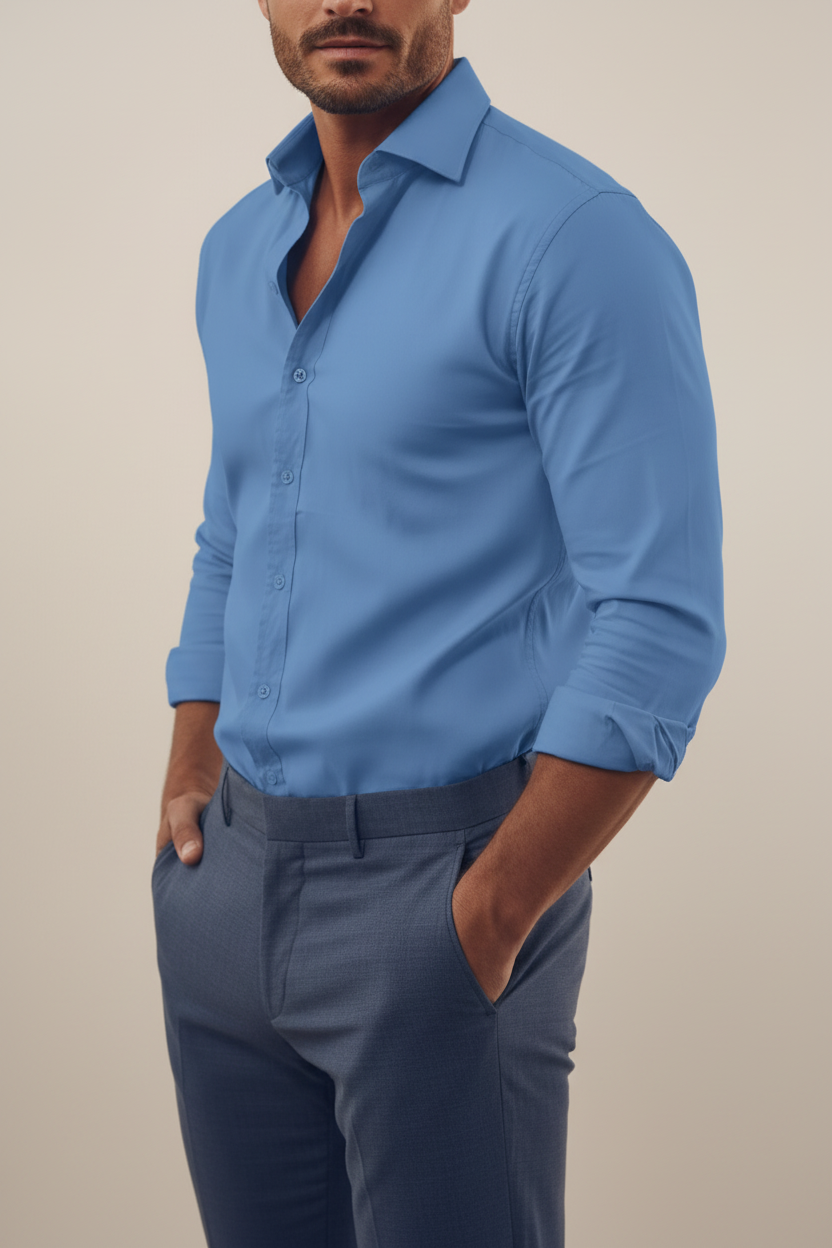 Men’s classic long sleeve button shirt with structured collar