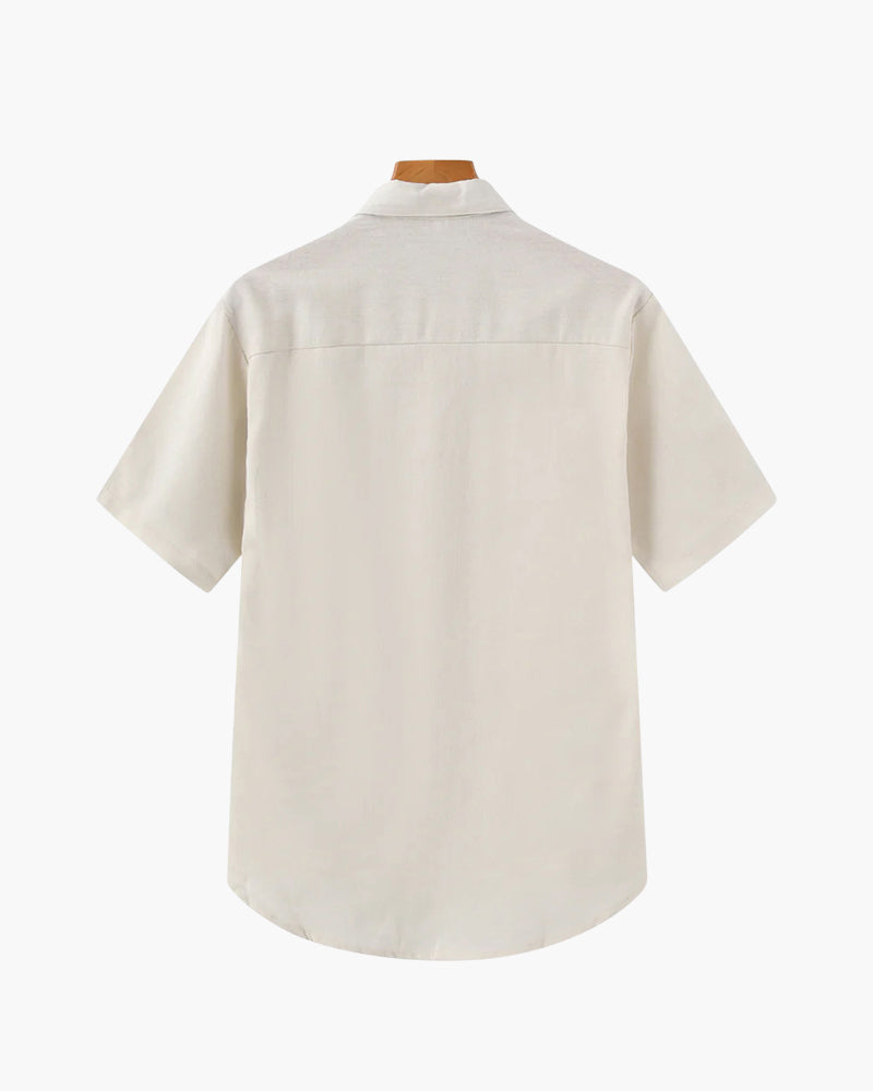 Beige short-sleeve shirt on a white background