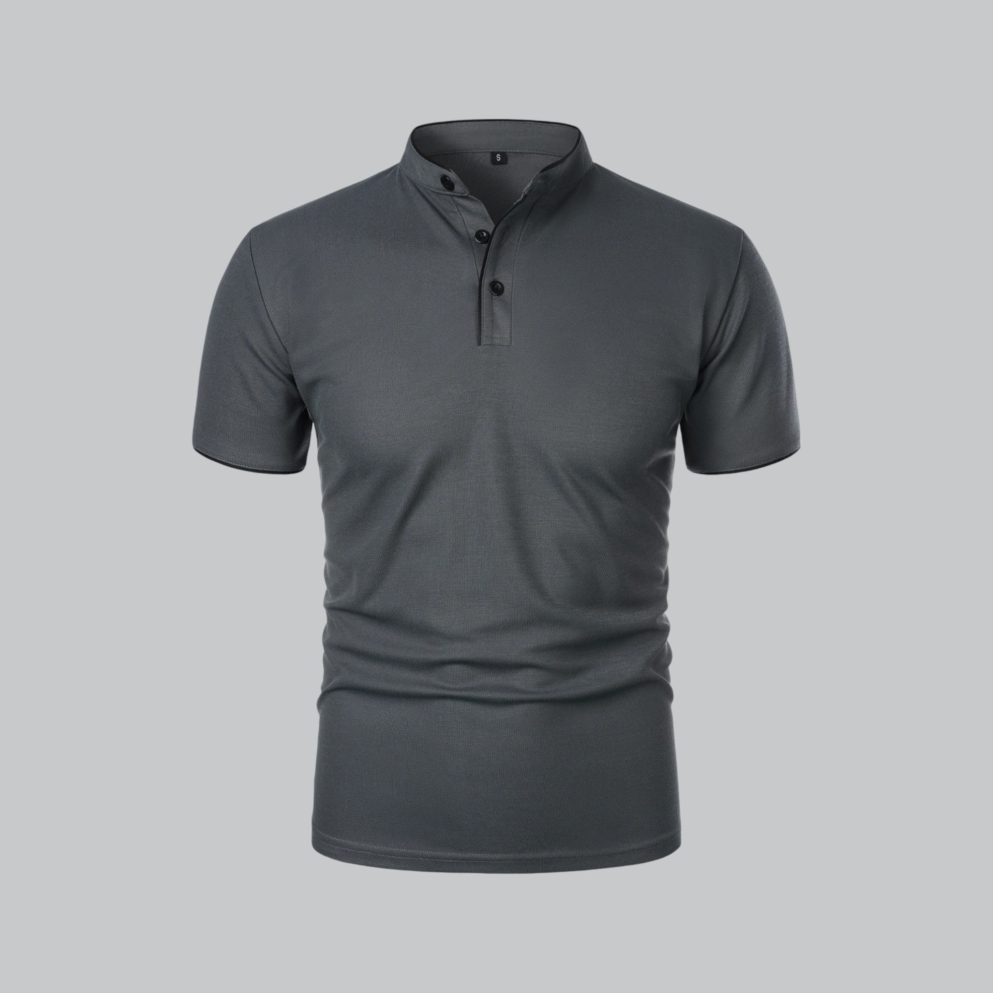 Gray polo shirt on a light gray background