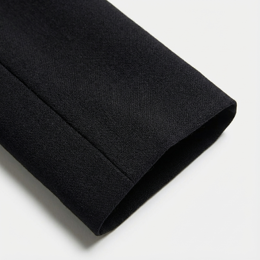 Close-up of a black fabric roll on a white background