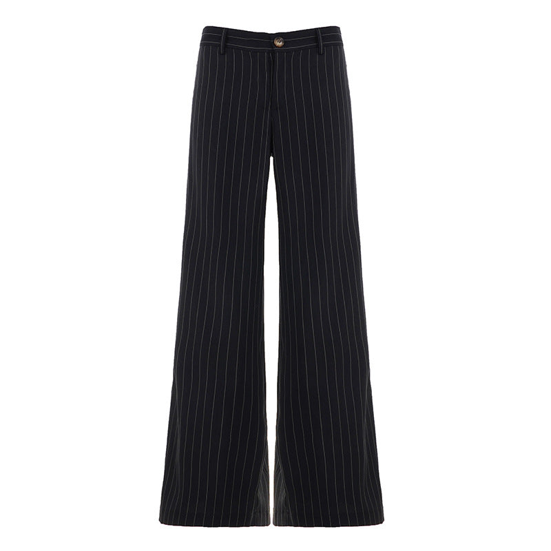 Black pinstripe pants on a white background