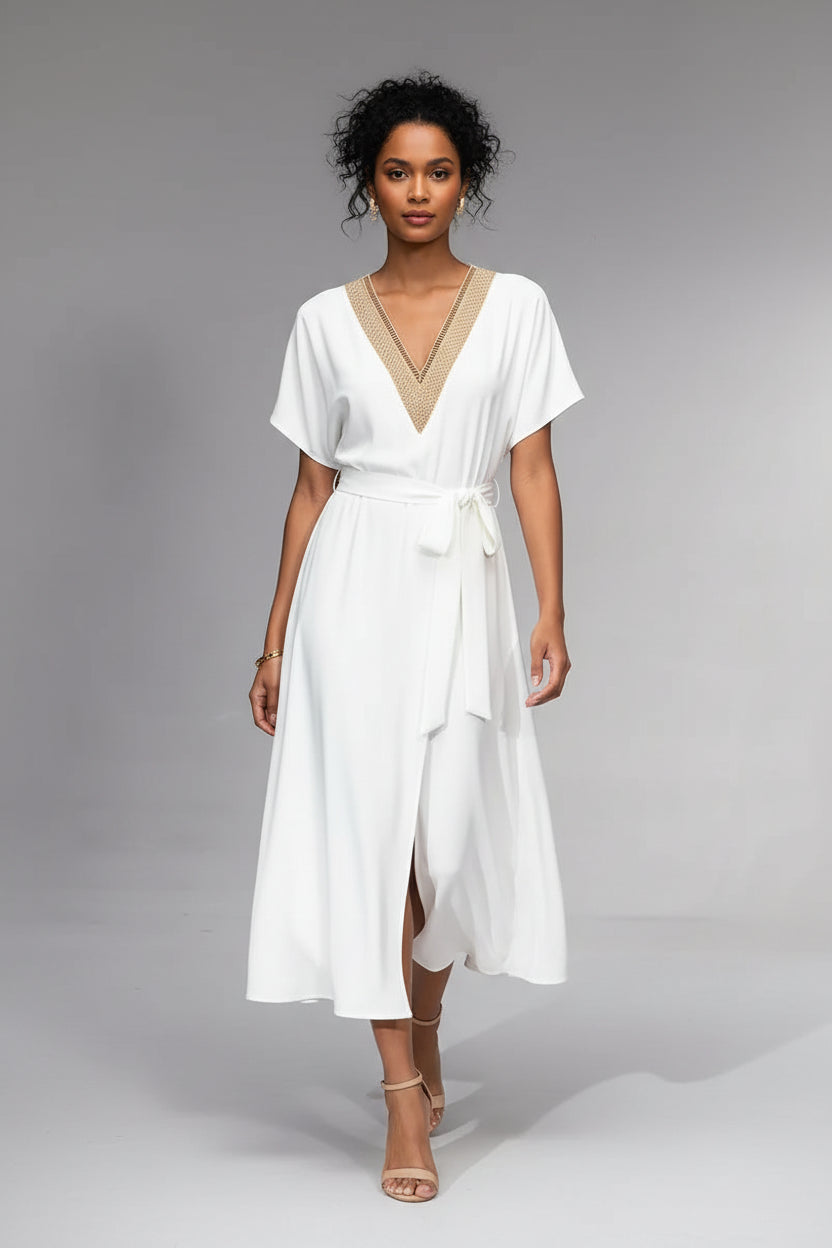 Women’s V-neck dress with relaxed fit and simple silhouette
