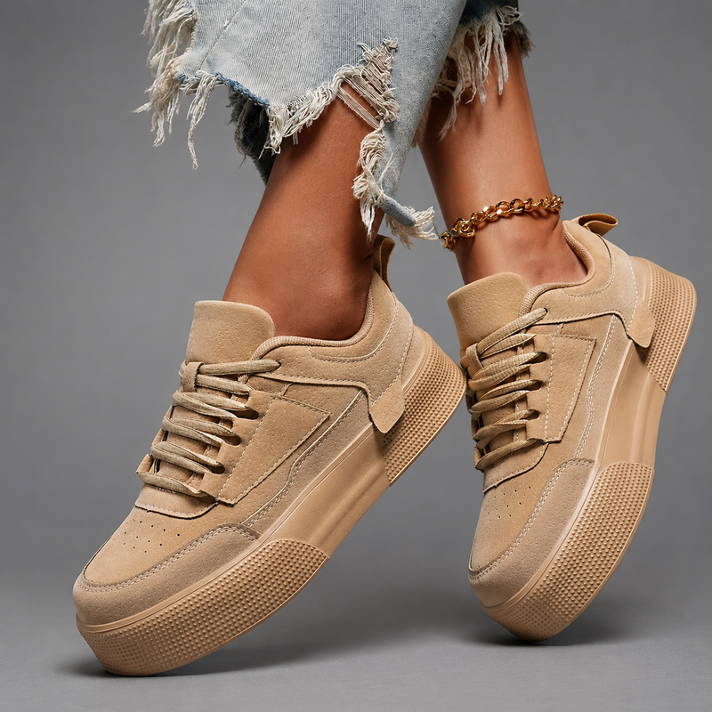 Women’s Lace-Up Round Toe Trainers – Lightweight Casual Everyday Shoes