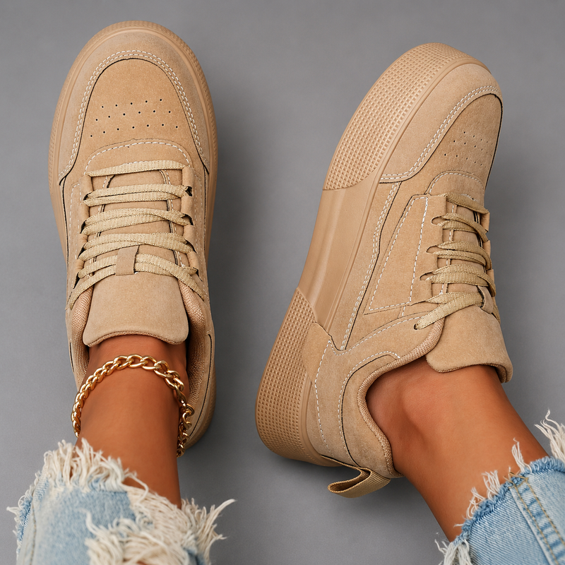 Women’s Lace-Up Round Toe Trainers – Lightweight Casual Everyday Shoes