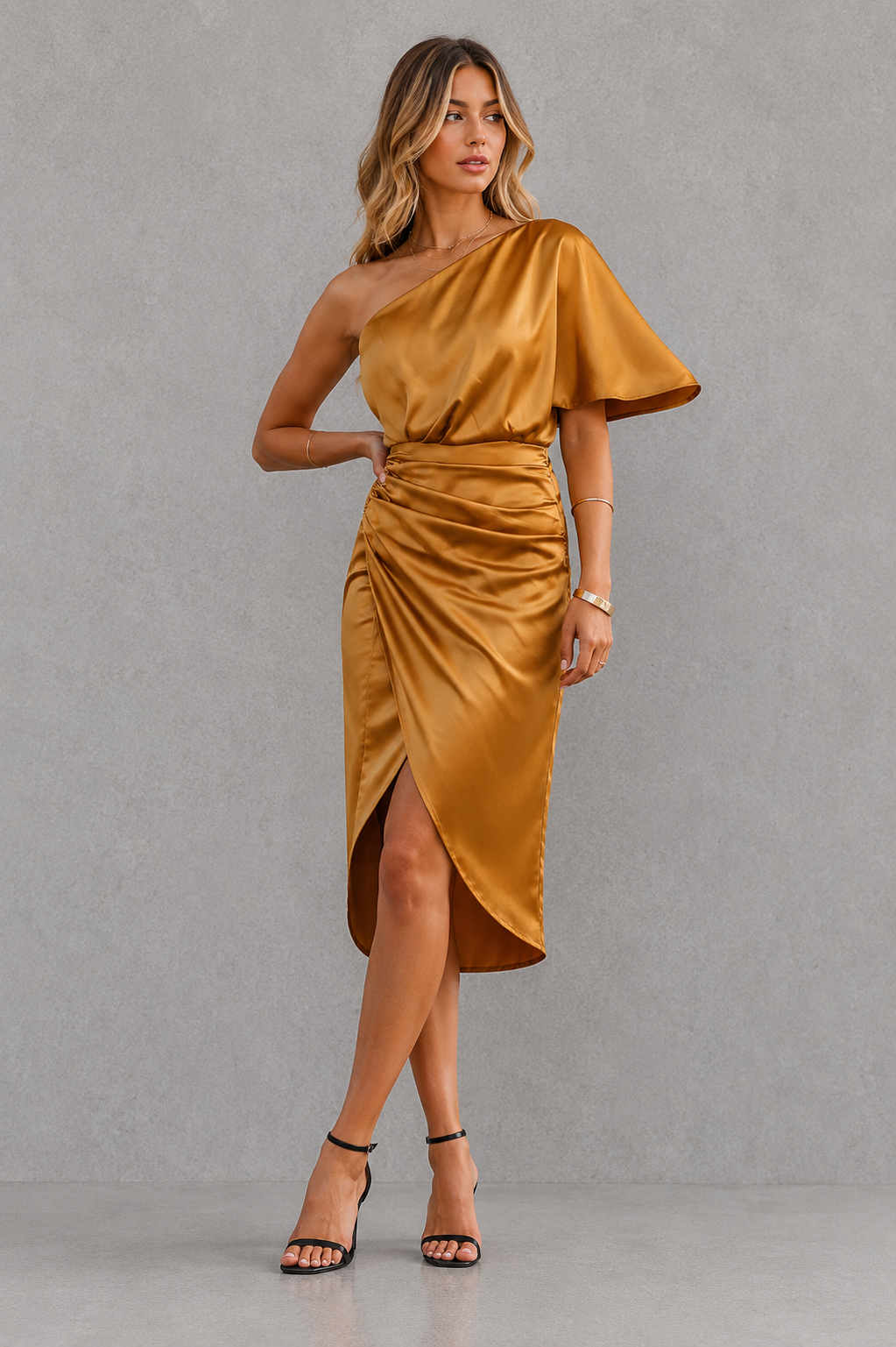 Women’s Satin Midi One-Shoulder Evening Dress - Craw Leigh