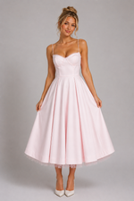 Women’s Corset Midi Dress with Full Skirt – Elegant Occasion Style