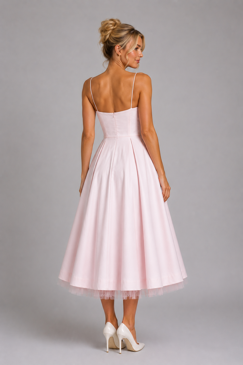 Women’s Corset Midi Dress with Full Skirt – Elegant Occasion Style
