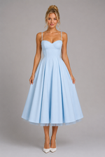 Women’s Corset Midi Dress with Full Skirt – Elegant Occasion Style