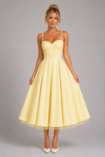 Women’s Corset Midi Dress with Full Skirt – Elegant Occasion Style
