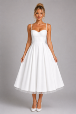 Women’s Corset Midi Dress with Full Skirt – Elegant Occasion Style