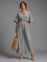 Women’s Linen V Neck Wide Leg Jumpsuit - Craw Leigh