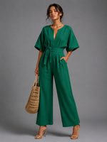 Women’s Linen V Neck Wide Leg Jumpsuit - Craw Leigh
