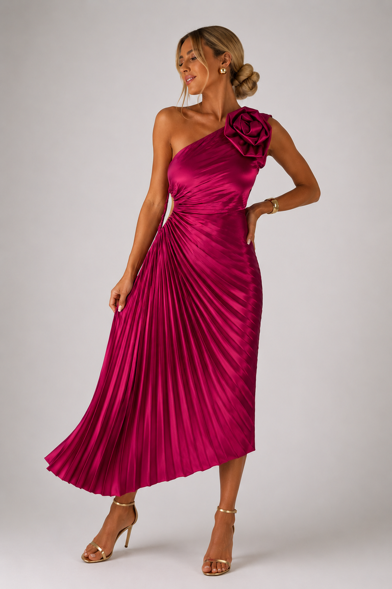 Women’s One Shoulder Pleated Maxi Cocktail Dress - Craw Leigh