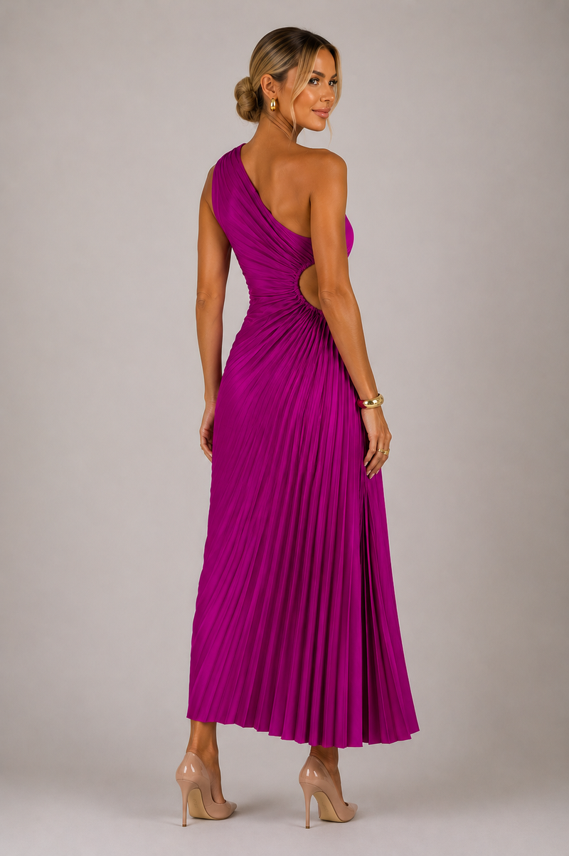 Women’s One Shoulder Pleated Maxi Cocktail Dress - Craw Leigh
