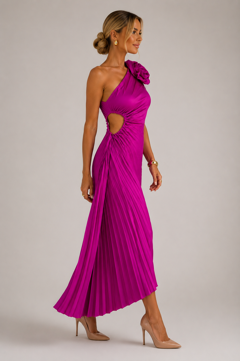Women’s One Shoulder Pleated Maxi Cocktail Dress - Craw Leigh