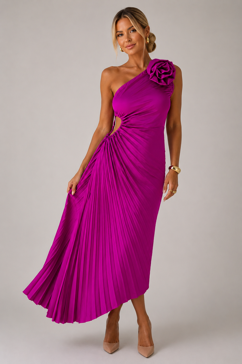 Women’s One Shoulder Pleated Maxi Cocktail Dress - Craw Leigh