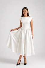 Women's Sleeveless Midi Dress Round Neck Flowy Fit - Craw Leigh