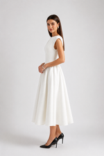 Women's Sleeveless Midi Dress Round Neck Flowy Fit - Craw Leigh