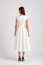 Women's Sleeveless Midi Dress Round Neck Flowy Fit - Craw Leigh