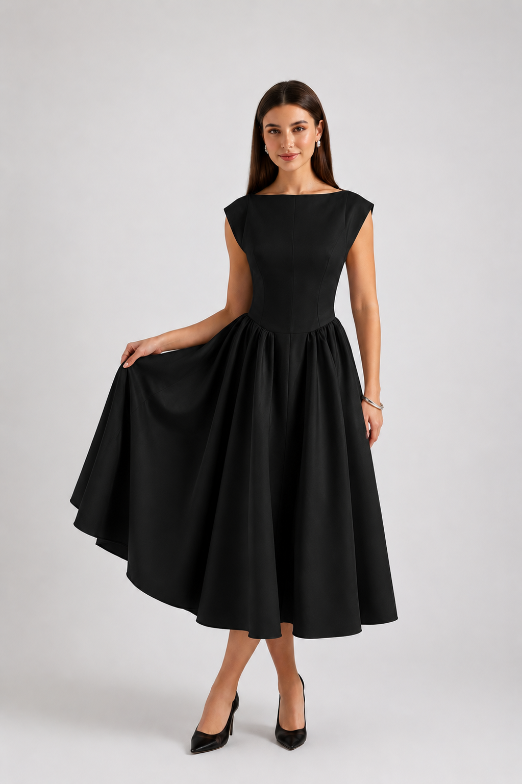 Women's Sleeveless Midi Dress Round Neck Flowy Fit - Craw Leigh