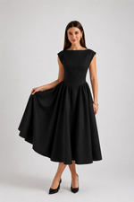Women's Sleeveless Midi Dress Round Neck Flowy Fit - Craw Leigh