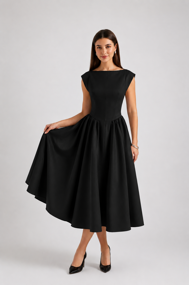 Women's Sleeveless Midi Dress Round Neck Flowy Fit - Craw Leigh