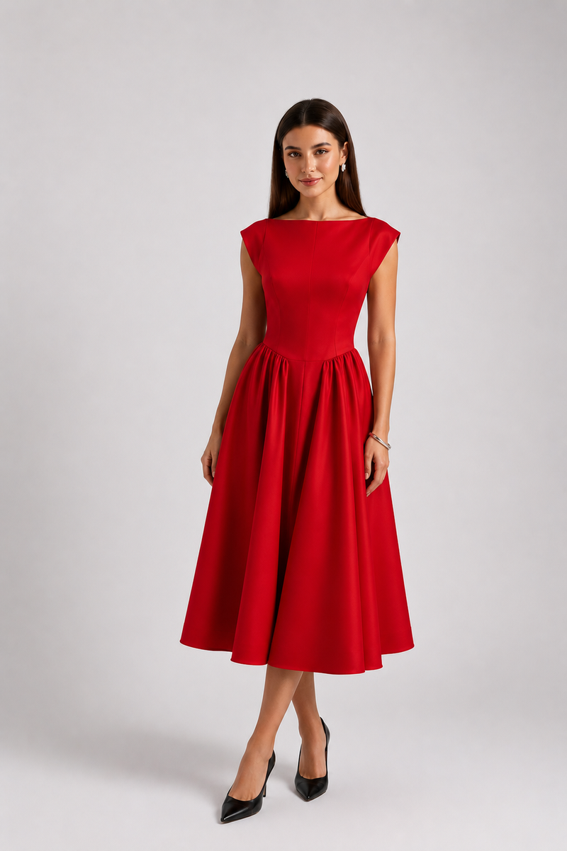 Women's Sleeveless Midi Dress Round Neck Flowy Fit - Craw Leigh