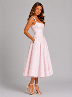 Women’s Gingham Midi Dress with Full Skirt for Special Occasions