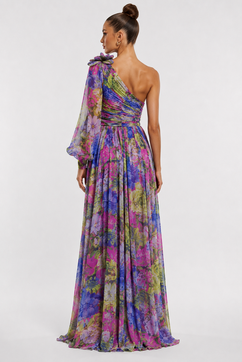 Women’s One Shoulder Floral Midi Dress Flowy Fit - Craw Leigh