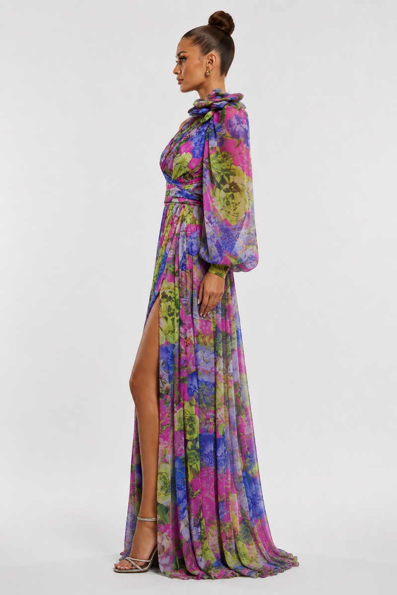 Women’s One Shoulder Floral Midi Dress Flowy Fit - Craw Leigh