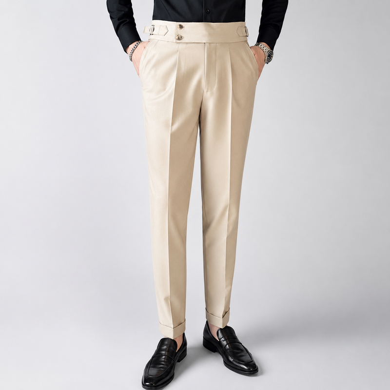 Men’s High Waist Straight Fit Pleated Casual Trousers - Craw Leigh