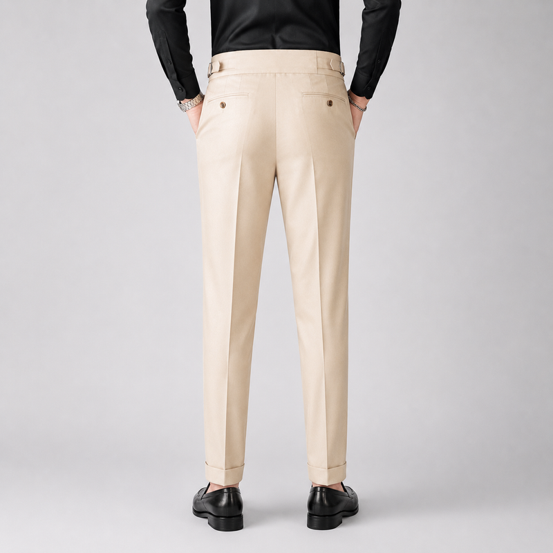 Men’s High Waist Straight Fit Pleated Casual Trousers - Craw Leigh