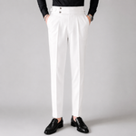 Men’s High Waist Straight Fit Pleated Casual Trousers - Craw Leigh