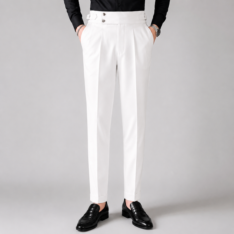 Men’s High Waist Straight Fit Pleated Casual Trousers - Craw Leigh