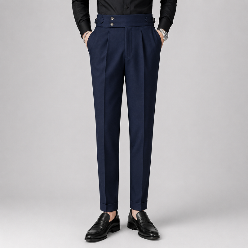 Men’s High Waist Straight Fit Pleated Casual Trousers - Craw Leigh