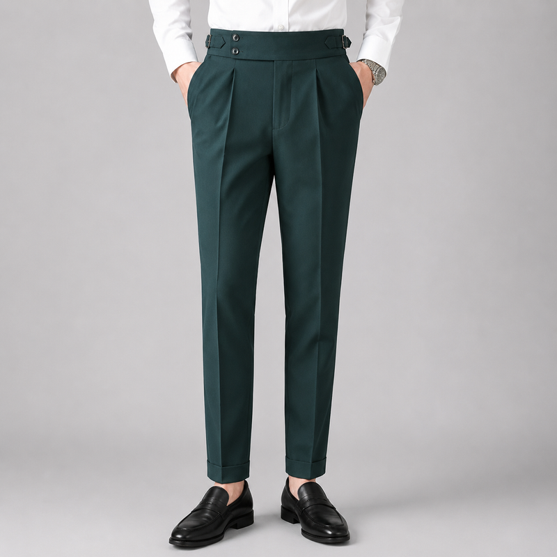 Men’s High Waist Straight Fit Pleated Casual Trousers - Craw Leigh