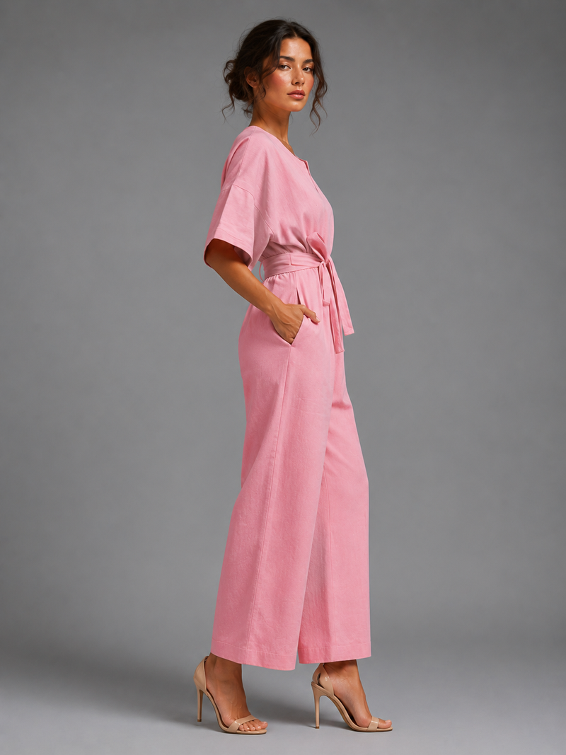 Women’s Linen V Neck Wide Leg Jumpsuit - Craw Leigh