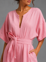 Women’s Linen V Neck Wide Leg Jumpsuit - Craw Leigh