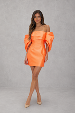 Women’s Bardot Taffeta Mini Dress with Pleated Sleeves for Party & Special Occasion Wear
