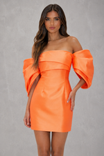 Women’s Bardot Taffeta Mini Dress with Pleated Sleeves for Party & Special Occasion Wear