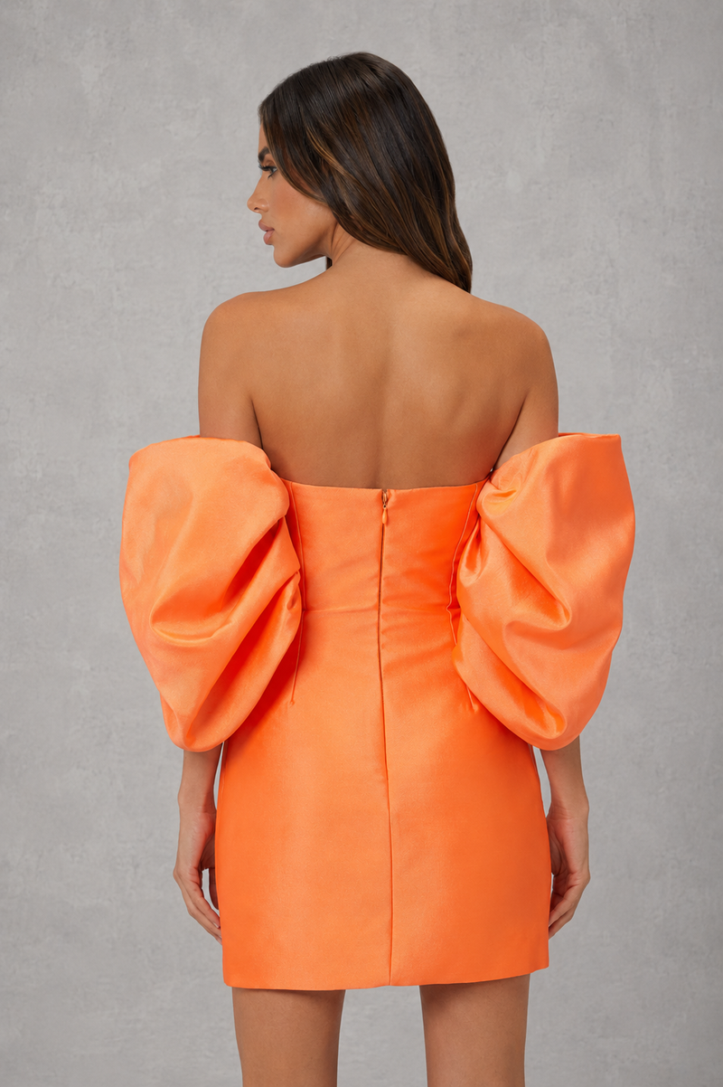 Women’s Bardot Taffeta Mini Dress with Pleated Sleeves for Party & Special Occasion Wear