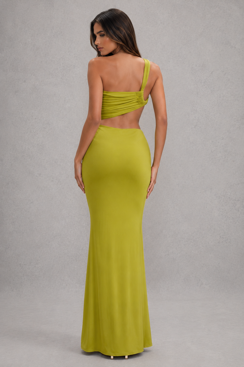 Women’s Asymmetric Cut-Out Jersey Maxi Dress for Evening & Holiday Wear