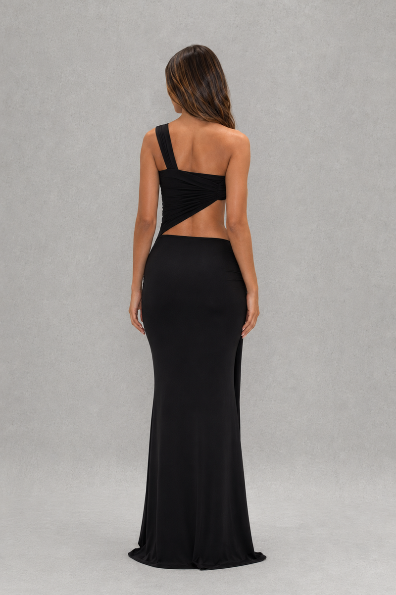 Women’s Asymmetric Cut-Out Jersey Maxi Dress for Evening & Holiday Wear