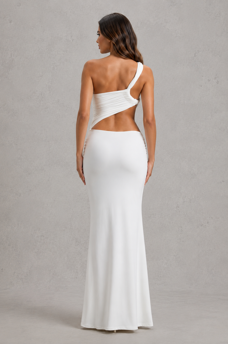 Women’s Asymmetric Cut-Out Jersey Maxi Dress for Evening & Holiday Wear