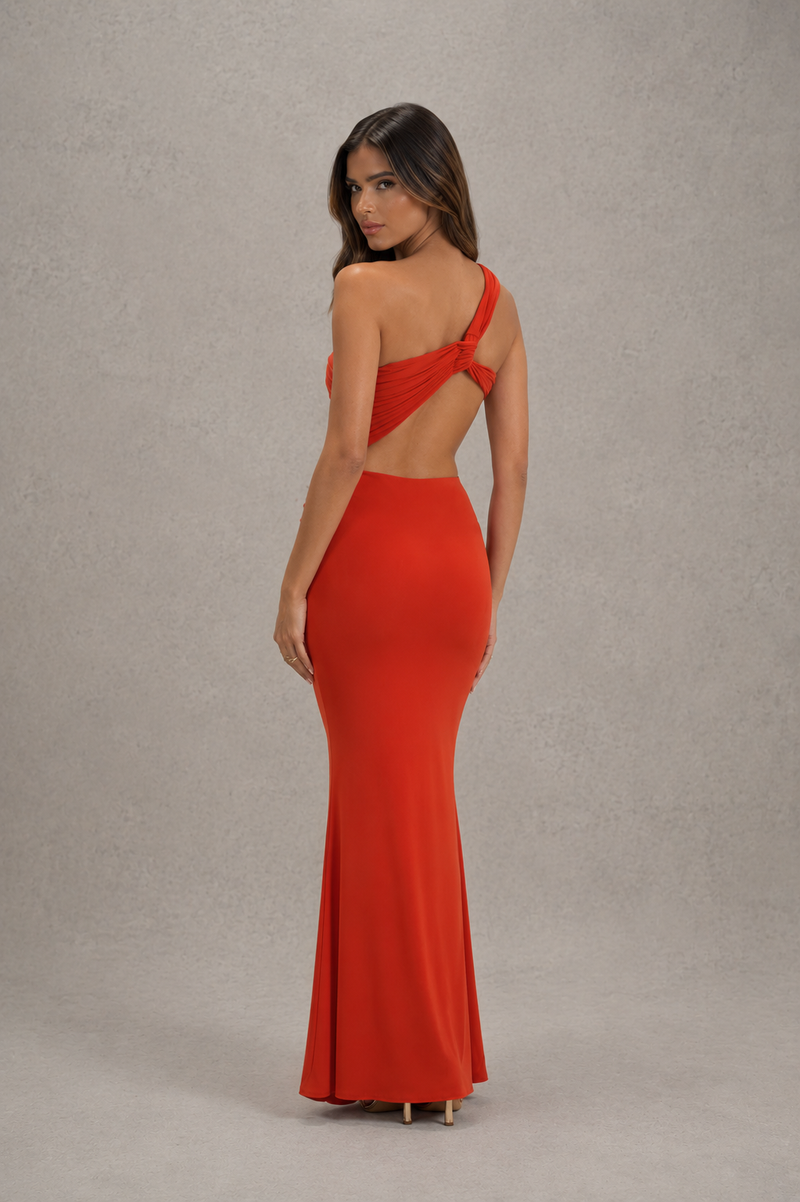 Women’s Asymmetric Cut-Out Jersey Maxi Dress for Evening & Holiday Wear