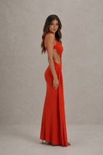 Women’s Asymmetric Cut-Out Jersey Maxi Dress for Evening & Holiday Wear