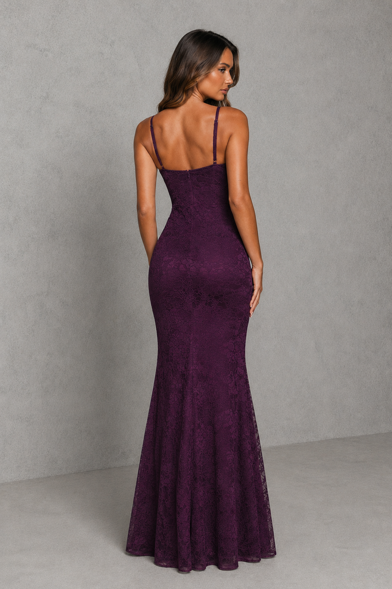 Women’s Lace Sweetheart Maxi Dress with Corset Bodice for Formal & Evening Wear