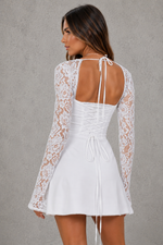 Women’s Chiffon Milkmaid Mini Dress with Lace Sleeves for Party & Date Night Wear