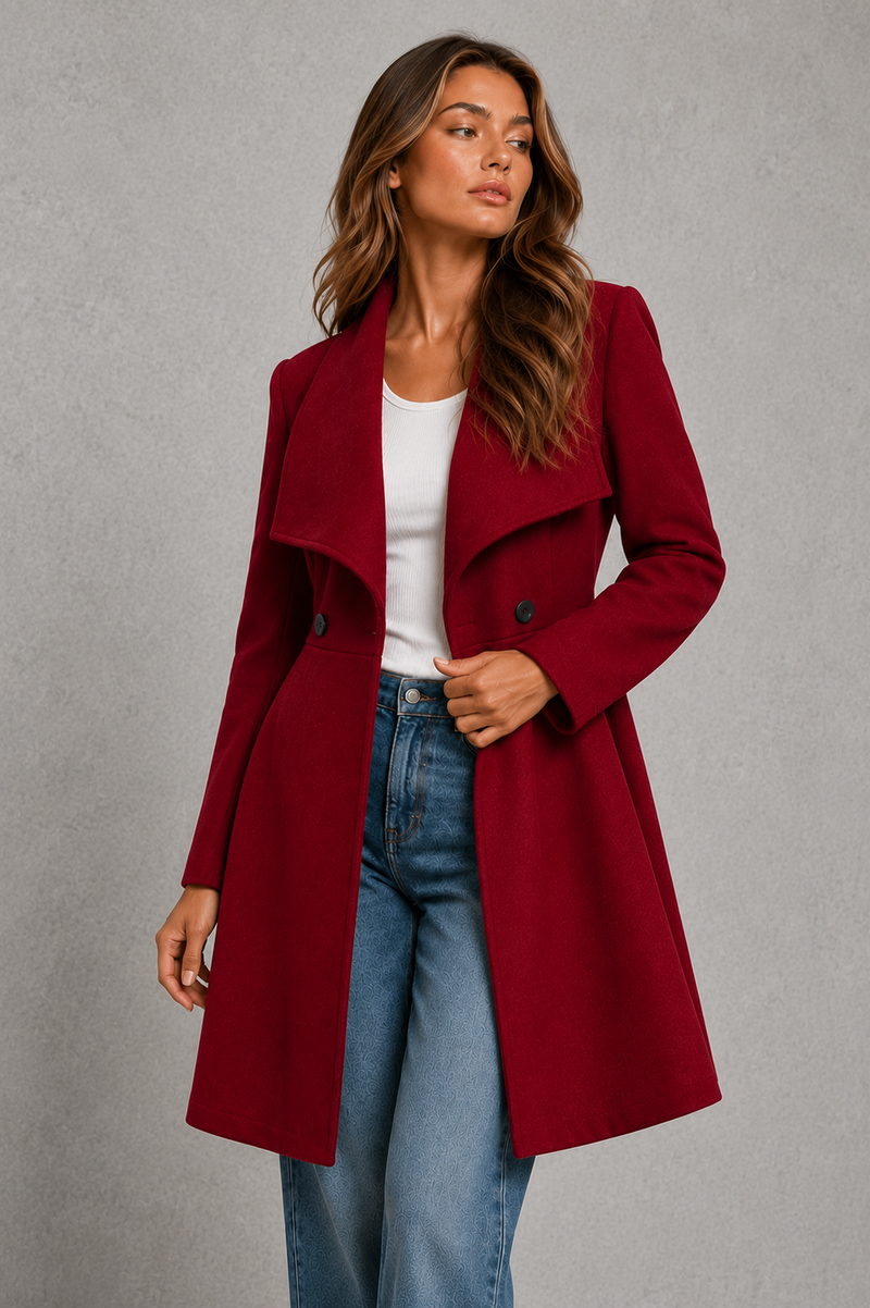 Women’s Elegant Tailored Coat – Classic Longline Autumn & Winter Overcoat